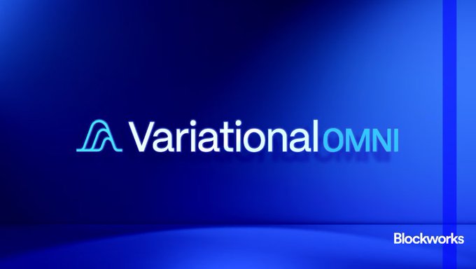 A title slide with a blue gradient background displays the 'Variational OMNI' logo alongside the 'Blockworks' logo in the bottom right corner.