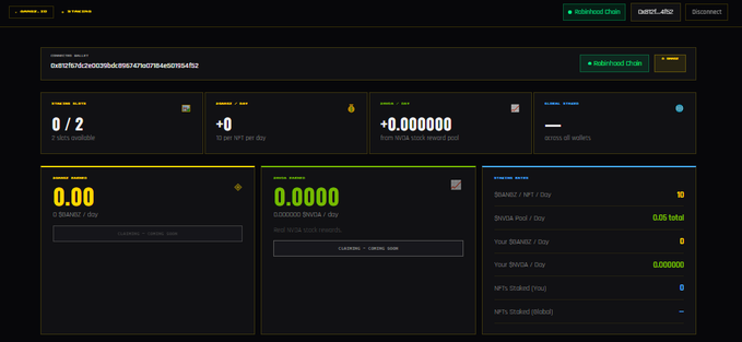 The image shows a blockchain wallet dashboard (address 0x89217fd2cd90298dc899747d78d50df514f2) displaying balances of 0 BNB, +0 SOAK, +0.0000000 BNBC, and 0 SOAK tokens, alongside staking statistics showing 0 SOAK staked and 0 BNBC earned. This aligns with the post indicating an ongoing staking test phase, demonstrating the early-stage dashboard interface being developed before the merge/burn mechanism is implemented.