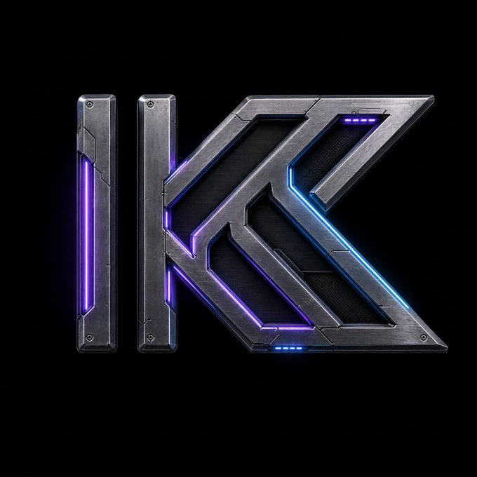 The image displays a stylized "K" logo with a metallic, futuristic design featuring glowing purple and cyan neon accents against a black background, which aligns with the post's reference to **@KiiChainio**—the onchain FX layer for stablecoins and RWA, fitting the branding for a fintech/blockchain platform building finance infrastructure for emerging markets.