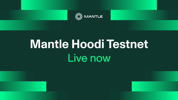 The image features a banner with green and white colors that says "Maffle Hoodi Testnet Live now" written in black text at the bottom of the screen. The background of the banner has a patterned design, which adds visual interest to the overall layout.