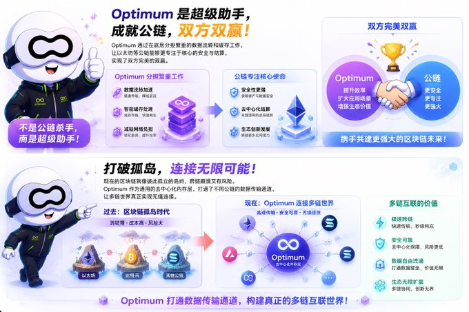 The image shows an animated poster depicting two cartoon characters, one wearing glasses and the other a hat with a shield. The poster displays various descriptions written in Chinese, including "Optimum" and "Wins!", indicating that the project is focused on maximizing gains or achievements and winning the competition of optimizing things, respectively. The main character wears the "Optimum" label on their chest, emphasizing the project's purpose to achieve maximum success. This poster appears to be related to a discussion in Chinese about how projects should focus on optimization rather than being perceived as killers.