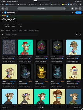 A screenshot of the OpenSea NFT marketplace shows the "Otherside" collection page featuring various Bored Ape, Mutant Ape, and Kodas NFTs, with floor prices ranging from around 0.09 to 0.32 ETH. The image relates to the post by illustrating the marketplace where many users listed their Yuga Labs NFTs on Magic Eden but may have forgotten to revoke their approvals.