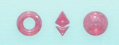 A simple abstract illustration of three pink, almond-shaped eyes arranged vertically against a light blue lined background.