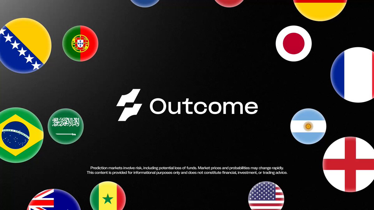 The image features an advertisement with several international flags displayed across a black background, suggesting the advertisement might be promoting a product or service related to the World Cup. The text in the image provides information about the Outcome game streaming platform that connects users around the world to live matches and pays them for playing. There are three main sections of the post: the title "Outcome" at the top; "Every World Cup Market pays." in the middle, and an explanation about how to use the Outcome platform. The content is visually engaging with the flags from different countries displayed across the image.