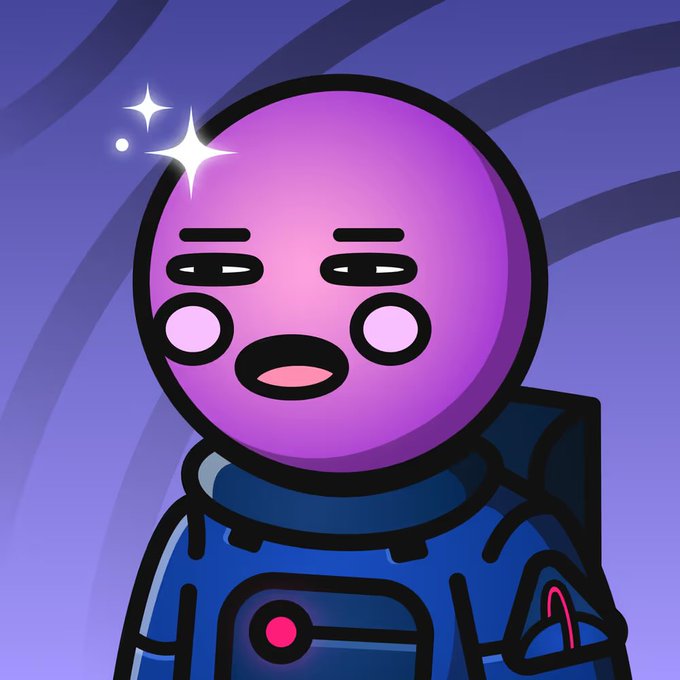 A cartoon illustration of a purple alien character in a blue spacesuit with a dazed expression and a star graphic near its head.