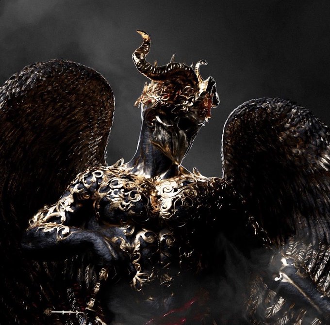 The image features a statue of an angel with wings, wearing a crown and holding a sword. The background appears to be black, which contrasts with the golden color of the angel's wings and robe. The caption below the image reads "Hades Part of the collection Nexus Anima 1/1/50 By @MuhjuArt Vaulted in my collection Proud to be part of The Guild".