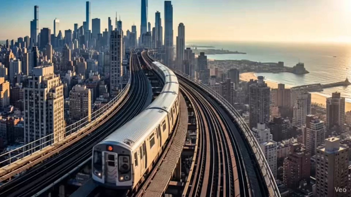 The image shows an aerial view of a city with a train traveling over tracks, surrounded by tall buildings. The train appears to be moving from left to right across the frame. Below the train, there are several skyscrapers that contribute to the urban landscape. In addition to the train and buildings, there is also a boat visible in the water near the shoreline of the city.

The image includes text that reads "US stocks bought with USDT? I had to check this myself. I think the bigger story is that exchanges are quietly turning into gateways for every asset class". This suggests that the train and other elements within the scene might be related to the stock market or financial activities in the city, possibly indicating a connection between the train's movement and the fluctuations of the stock market.