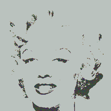 A high-contrast, blue-tinted stylized portrait illustration of a woman's face with closed eyes and a subtle smile.