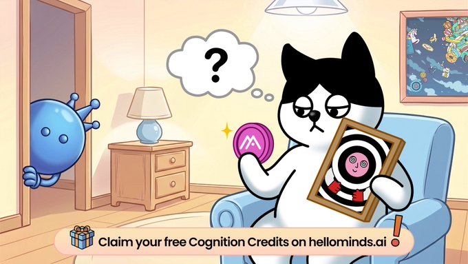 The image features a cartoon cat sitting in a chair, holding up a picture of another cartoon character. The scene takes place in a living room setting with various furniture items such as a couch and a table nearby. There are also two blue objects present in the room - one is a blue ball, while the other is a blue robot. A pink object can be seen on top of the table near the cat's chair.