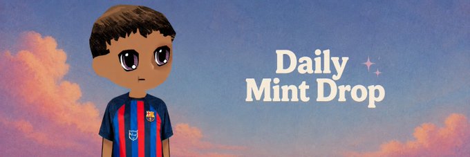 The image features a cartoon boy wearing a soccer jersey with blue, red, and yellow colors standing against a sky backdrop of clouds. The text "Daily Mint Drop" is written above him, indicating that this is an advertisement for a mint drop product or service.