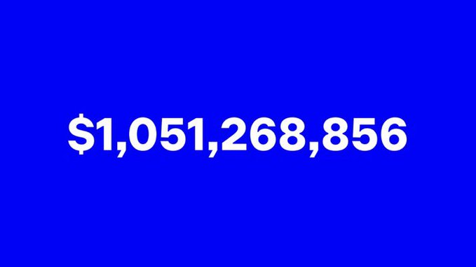 A simple image with a solid blue background displaying the large white text '$1,051,268,856'.