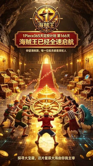 A promotional poster featuring One Piece anime characters (including Luffy and his crew) pulling a large ship's wheel, with Chinese text including '1Piece365' and '海贼王' (King of Pirates).