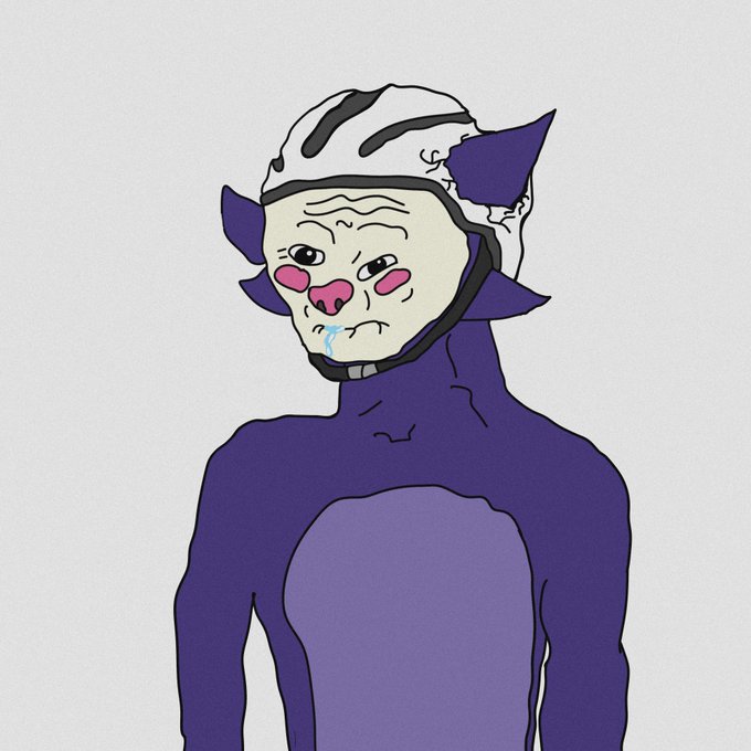 A cartoon drawing of a tearful character in a purple bodysuit and helmet drooling, resembling the Wojak meme. The image humorously visualizes the poster's distress at deleting their Telegram (TG) account and losing their chat history just before using a wallet checker.