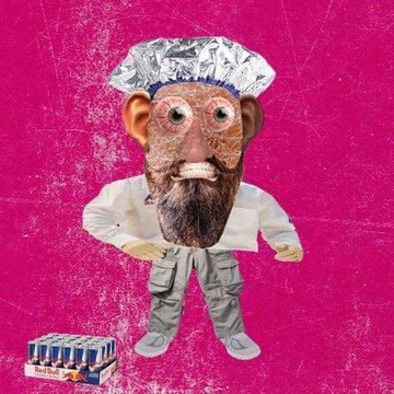 The image features an anthropomorphized potato with a beard wearing a tin foil hat and holding cans of soda. The caption reads "leave whatever you're doing rn, and pay attention to @198_archive". This suggests that the person who created this image might have been inspired by the popular meme culture trend or wanted to create something unique and humorous for social media engagement.