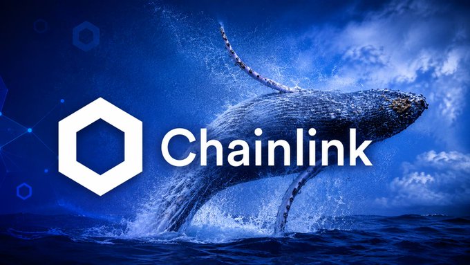 The Chainlink logo is prominently displayed alongside a breaching whale, visually symbolizing the large-scale "whale" transactions referenced in the post about $LINK activity. The bold branding ties directly to the discussion of Standard Chartered's $200 price target and rising whale interest in the asset.