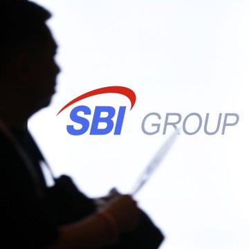 The image shows the SBI Group logo, which is relevant to the news of SBI Holdings acquiring a majority stake in Coinhako.