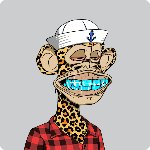 The image features a cartoon monkey wearing a sailor hat and a plaid shirt with red and white checkered patterns. The monkey has blue teeth and gums, giving it a unique appearance. The caption below the image reads "1 YUGA FAMILY - Following 10,000 profiles, mostly Apes & Mutants. Family follows each other! If I'm still missing you, please reply or just like the post, and I'll get to you!".