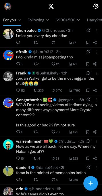 A screenshot of an X (Twitter) feed in dark mode shows several posts, including one from 'Churroalec' saying 'I miss you every day christian' and another from 'Gengarharrha' mentioning crypto content.