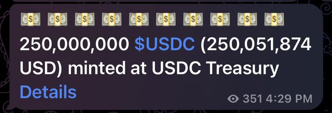 In the image, a rectangular graphic layout features text that reads " Liquidity: another $250m @solana". This information may be related to an event or situation that has caused the price of USDC to change significantly. The text is placed in a white square box against a black background, making it easy for viewers to read and understand.