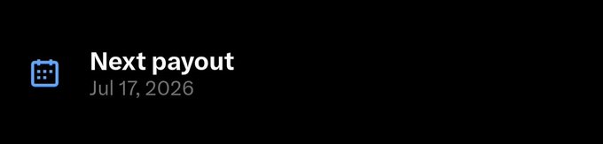 A dark screen with a calendar icon and text reading 'Next payout Jul 17, 2026'.