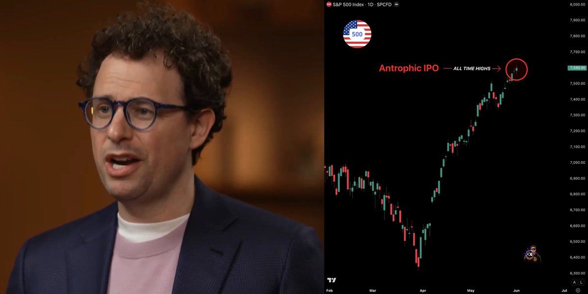 The image features a man wearing glasses and standing next to two stock graphs - one of which shows an upward trend while the other displays a downward pattern. The man appears to be talking about the stock market, possibly providing information or advice related to these graphs.