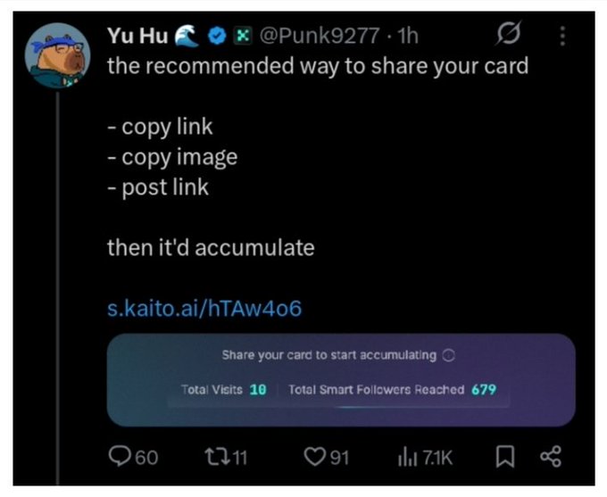 The recommended way to be eligible for airdrops from Kaito S2 is by sharing their content with others, as seen in the image where they are sharing a photo of themselves wearing a blue hat.