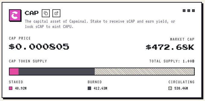 A screenshot of text boxes that reads "Back to my plan: target is a $CAP will be staked, soon", which is related to the CAP asset class in trading.