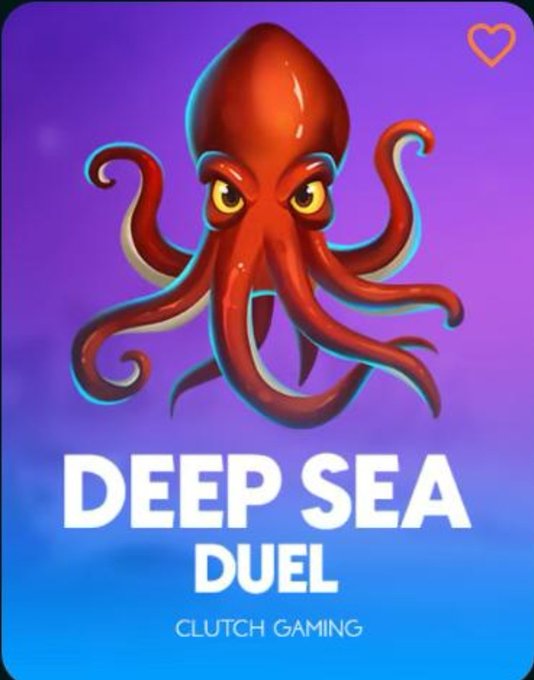 A promotional graphic for 'Deep Sea Duel' by Clutch Gaming featuring a cartoon octopus with a red head on a purple and blue gradient background.