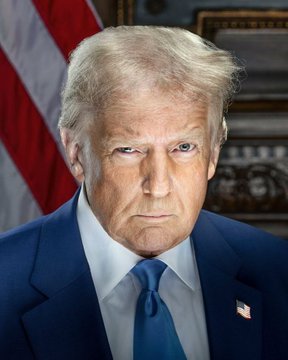 A portrait of Donald Trump is shown, related to the news of his alleged disclosures of over $100,000,000+ in $BTC and $ETH holdings, and $635,000,000 in memecoin royalties.