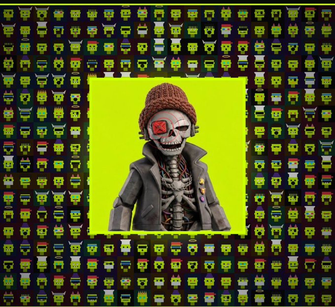 A central graphic of a stylized skeleton wearing a beanie and jacket with a red "X" over one eye is surrounded by a repeating pattern of pixel-art skull icons on a yellow background, fitting the giveaway announcement for the Limehood Punk NFT collection.

No additional text, numbers, or names are visible in the image itself.