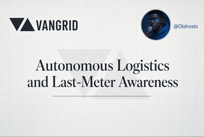 A presentation slide for VANGRID titled 'Autonomous Logistics and Last-Meter Awareness' features a profile photo of host @Olahosts in the upper right corner.