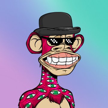 A cartoon illustration of a pink, furry creature with multiple eyes across its body, wearing pixelated "deal with it" sunglasses and a black bowler hat, grinning widely against a gradient background.