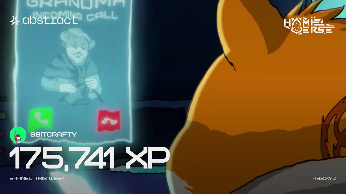 The image features a cartoon cat with an orange body, sitting next to a poster that says "Grandma calling" and has a picture of a person on it. The cat appears to be looking at the poster while resting its head on its paw. In the background, there is a phone number displayed in green text.