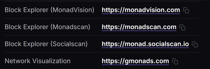 The image shows a close-up of a computer screen displaying information about the different types of blockchain exploration tools available for use. There are three lists showing various block explorer options, and each one is labeled with its respective name and type. The first list, located at the top left corner of the screen, features the names "Monad Explorer" and "Monadscan". The second list, in the middle right, has the names "Block Explorer (Monad scanner)". Finally, the third list, on the bottom left side of the screen, includes the term "socialscan.io". These lists help viewers navigate the options when looking for a specific type of blockchain exploration tool or simply comparing them to make an informed decision.