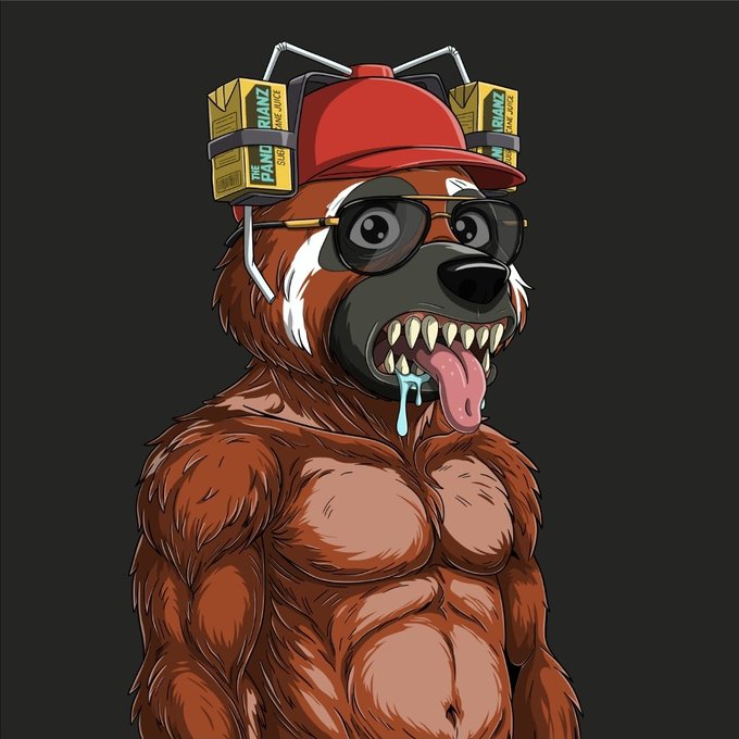 A cartoon illustration depicts a brown bear with sharp teeth, wearing a red cap, sunglasses, and electronic devices strapped to its head.