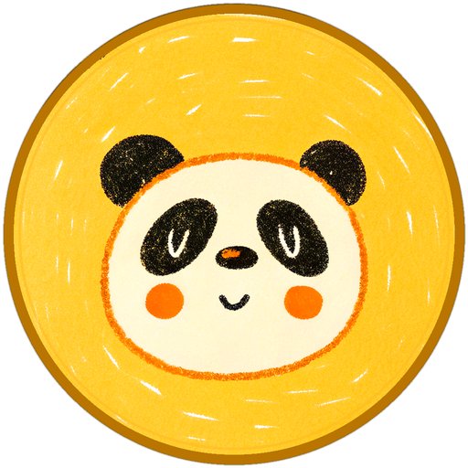 A simple illustrated yellow coin or badge featuring a cute panda's face with orange cheeks.