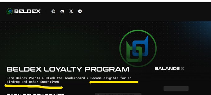 A dark-themed webpage header for 'BELDEX LOYALTY PROGRAM' featuring the Beldex logo, with text explaining 'Earn Beldex Points > Climb the leaderboard > Become eligible for an airdrop and other incentives'.
