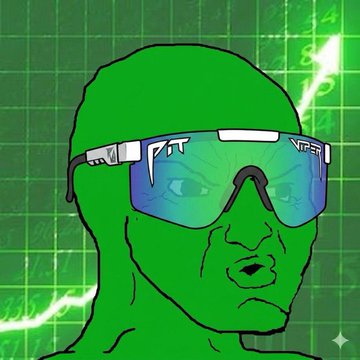 A green-tinted Wojak meme character wearing blue-tinted futuristic sunglasses is depicted against a green grid background with lightning effects, visually representing the "$WOJAK" token referenced in the "DAY 20 OF COSPLAYING $WOJAK TILL 1B MARKET CAP" post. The pixelated, matrix-style aesthetic reinforces the cryptocurrency/cult following theme of the meme.