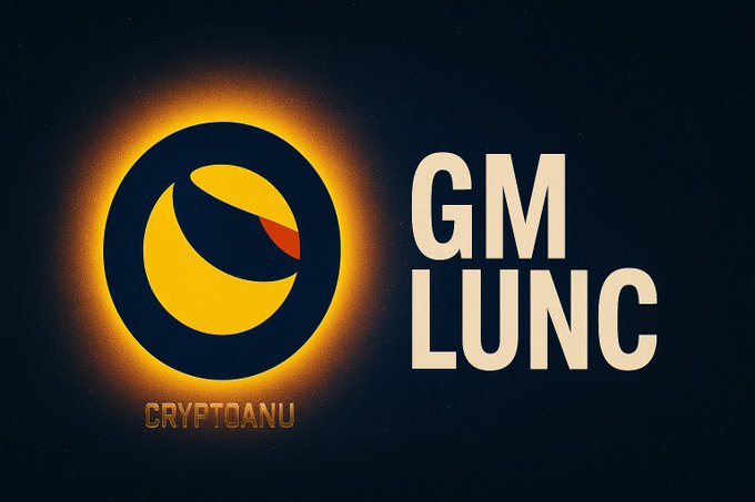 A logo on a black background featuring a yellow crescent shape with the text 'GM LUNC' in large letters and 'CRYPTOANU' underneath.