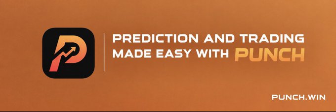 A promotional banner for PUNCH.WIN displays a black app icon featuring an orange "P" with an upward arrow, alongside the tagline "PREDICTION AND TRADING MADE EASY WITH PUNCH" on an orange background. The image ties directly to the post's theme by promoting a platform that combines prediction markets with actionable trading, addressing the challenge of turning market predictions into real trades.