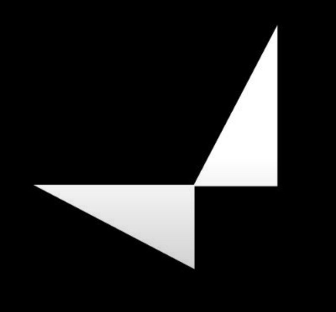 A minimalist logo consisting of a white, angular geometric shape resembling an abstract 'V' or arrow on a black background.
