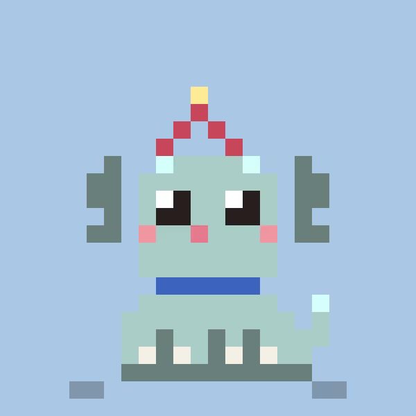 A pixel-art mint-green cartoon kitty with large eyes, pink cheeks, and a small party hat sits centered against a light blue background. The image ties directly into the post, which celebrates the minting of 5,000 "INK KITTIES" and invites owners to share the names, personalities, and backstories of their newly minted digital feline collectibles.