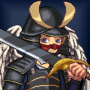 A pixel-art portrait of a fierce warrior wearing a horned helmet and wielding a sword, representing one of the four character classes in the Fabled Chronicles game. The image ties directly to the post's call to action, inviting players to choose their class and claim their chronicle.
