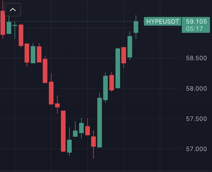 The focus of the image is a bar chart showing the performance of two stocks over time, one labeled "HYPEUSDT" and another labeled with numbers and prices. The stock named "HYPEUSDT" has experienced a significant increase in price during the past week, while the other stock's value has shown a slight decline or no change at all. This information could be useful for investors looking to analyze market trends and make informed decisions regarding their portfolio.