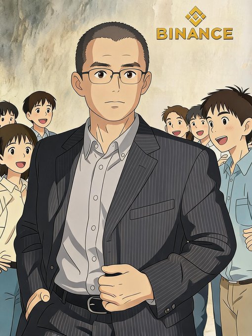 The image features a man dressed in a suit standing among a group of people who are smiling at him. The man appears to be wearing glasses and has a serious expression, which contrasts with the cheerful atmosphere around him. The background shows a crowd of people gathered together, some of whom seem to be congratulating Binance on their success as an industry leader. This gathering of people highlights the impact that Binance has had on users worldwide, providing them with financial services they never thought possible before.