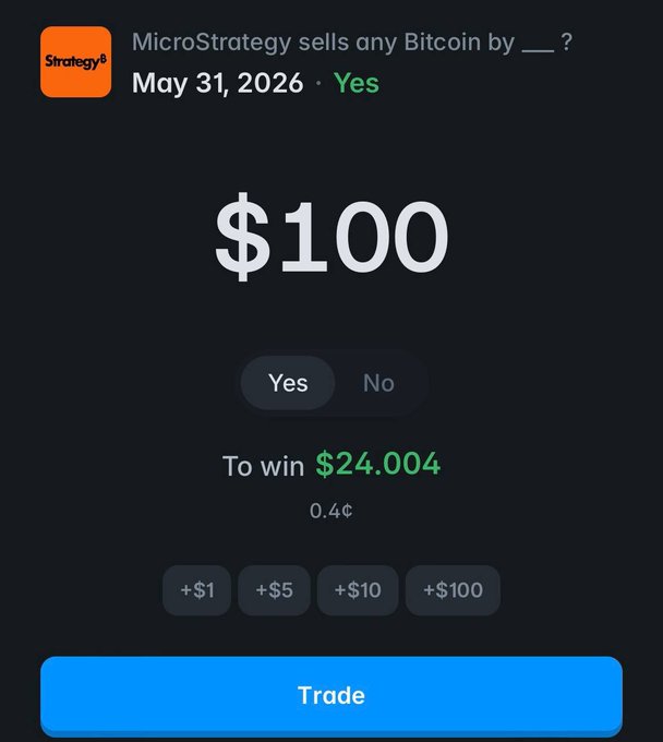 The image shows a black screen with text displayed that reads "100". The main content of the image is related to a trading platform, as indicated by the blue "Trades" button. It appears to be an email or social media post discussing Bitcoin trading and possibly offering 100 Bitcoins for just one cent. However, there are no images or other visual elements present in the text itself, focusing solely on the numerical value of the 100 cryptocurrency being offered.