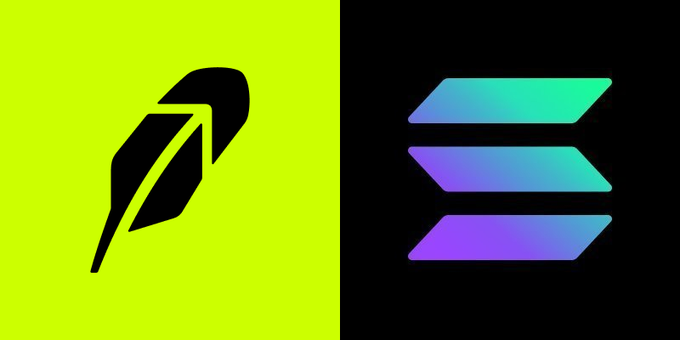 A split graphic featuring the Robinhood feather logo on a neon green background alongside the Solana logo on black, symbolizing the post's claim that Robinhood Chain is emerging as real competition for Solana by onboarding mass-market users through its integration of stocks, crypto, and RWAs.