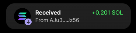 The image displays a crypto wallet notification confirming a received transaction of **+0.201 SOL** from the address starting with "AJu3...Jz56". This corresponds to the accompanying post, which announces a successful purchase of 6.03 million $BULLPURR tokens for 0.201 SOL.