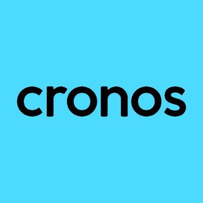 A simple logo with the word 'cronos' in black lowercase text on a bright cyan background.