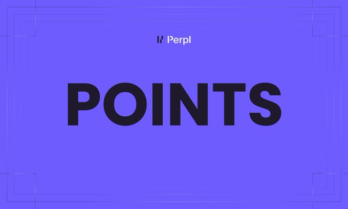 The image is a purple graphic featuring the "Perpl" logo in the top center with the word "POINTS" displayed in large, bold black text as the main visual element, directly referencing the 50k Perpl Points distribution mentioned in the post that rewards traders for their weekly volume and open interest contributions.